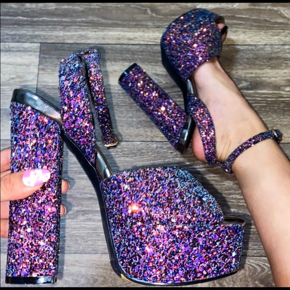 Liliana Glitter Peep Toe Platform Heel